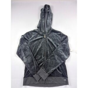 NWT New York & Company Womens Velour Zip Up Hoodie Black Rhinestone Pull M